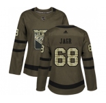 Women Adidas New York Rangers #68 Jaromir Jagr Authentic Green Salute to Service NHL Jersey