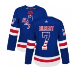 Women Adidas New York Rangers #7 Rod Gilbert Authentic Royal Blue USA Flag Fashion NHL Jersey