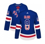 Women Adidas New York Rangers #8 Kevin Klein Authentic Royal Blue USA Flag Fashion NHL Jersey