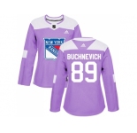 Women Adidas New York Rangers #89 Pavel Buchnevich Purple Authentic Fights Cancer Stitched NHL Jersey