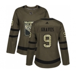 Women Adidas New York Rangers #9 Adam Graves Authentic Green Salute to Service NHL Jersey