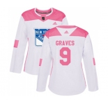 Women Adidas New York Rangers #9 Adam Graves Authentic White Pink Fashion NHL Jersey