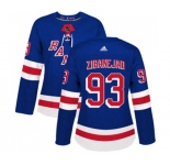 Women Adidas New York Rangers #93 Mika Zibanejad Authentic Royal Blue Home NHL Jersey