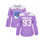 Women Adidas New York Rangers #93 Mika Zibanejad Purple Authentic Fights Cancer Stitched NHL Jersey