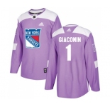 Youth Adidas New York Rangers #1 Eddie Giacomin Authentic Purple Fights Cancer Practice NHL Jersey