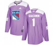 Youth Adidas New York Rangers #1 Eddie Giacomin Authentic Purple Fights Cancer Practice NHL Jersey
