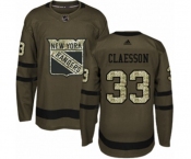 Youth Adidas New York Rangers #33 Fredrik Claesson Authentic Green Salute to Service NHL Jersey