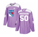 Youth Adidas New York Rangers #50 Lias Andersson Authentic Purple Fights Cancer Practice NHL Jersey