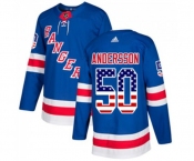 Youth Adidas New York Rangers #50 Lias Andersson Authentic Royal Blue USA Flag Fashion NHL Jersey