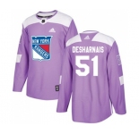 Youth Adidas New York Rangers #51 David Desharnais Authentic Purple Fights Cancer Practice NHL Jersey