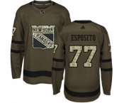 Youth Adidas New York Rangers #77 Phil Esposito Authentic Green Salute to Service NHL Jersey