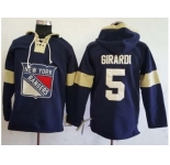 Men's New York Rangers #5 Dan Girardi Navy Blue Pullover Hoodie Stitched NHL Jersey