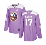 Adidas New York Islanders #17 Matt Martin Authentic Purple Fights Cancer Practice NHL Jersey