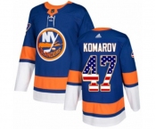 Adidas New York Islanders #47 Leo Komarov Authentic Royal Blue USA Flag Fashion NHL Jersey