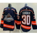 Men's New York Islanders #30 Ilya Sorokin Navy 2022 Reverse Retro Stitched Jersey