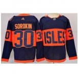 Men's New York Islanders #30 Ilya Sorokin Navy 2024 With Stadium Series Patch Stitched Jersey