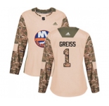 Women Adidas New York Islanders #1 Thomas Greiss Authentic Camo Veterans Day Practice NHL Jersey