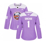 Women Adidas New York Islanders #1 Thomas Greiss Authentic Purple Fights Cancer Practice NHL Jersey