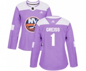 Women Adidas New York Islanders #1 Thomas Greiss Authentic Purple Fights Cancer Practice NHL Jersey