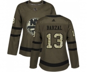 Women Adidas New York Islanders #13 Mathew Barzal Authentic Green Salute to Service NHL Jersey