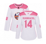 Women Adidas New York Islanders #14 Tom Kuhnhackl Authentic White Pink Fashion NHL Jersey