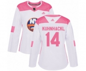 Women Adidas New York Islanders #14 Tom Kuhnhackl Authentic White Pink Fashion NHL Jersey