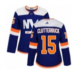 Women Adidas New York Islanders #15 Cal Clutterbuck Authentic Blue Alternate NHL Jersey