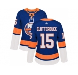 Women Adidas New York Islanders #15 Cal Clutterbuck Royal Blue Home Authentic Stitched NHL Jersey