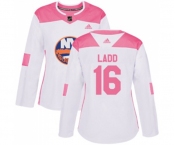 Women Adidas New York Islanders #16 Andrew Ladd Authentic White Pink Fashion NHL Jersey