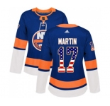 Women Adidas New York Islanders #17 Matt Martin Authentic Royal Blue USA Flag Fashion NHL Jersey