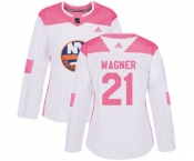 Women Adidas New York Islanders #21 Chris Wagner Authentic White Pink Fashion NHL Jersey