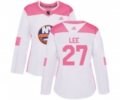 Women Adidas New York Islanders #27 Anders Lee Authentic White Pink Fashion NHL Jersey