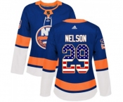 Women Adidas New York Islanders #29 Brock Nelson Authentic Royal Blue USA Flag Fashion NHL Jersey