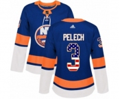 Women Adidas New York Islanders #3 Adam Pelech Authentic Royal Blue USA Flag Fashion NHL Jersey