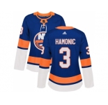 Women Adidas New York Islanders #3 Travis Hamonic Royal Blue Home Authentic Stitched NHL Jersey