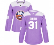 Women Adidas New York Islanders #31 Billy Smith Authentic Purple Fights Cancer Practice NHL Jersey