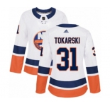 Women Adidas New York Islanders #31 Dustin Tokarski Authentic White Away NHL Jersey