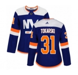 Women Adidas New York Islanders #31 Dustin Tokarski Premier Blue Alternate NHL Jersey