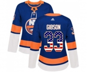 Women Adidas New York Islanders #33 Christopher Gibson Authentic Royal Blue USA Flag Fashion NHL Jersey