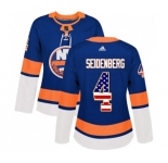 Women Adidas New York Islanders #4 Dennis Seidenberg Authentic Royal Blue USA Flag Fashion NHL Jersey