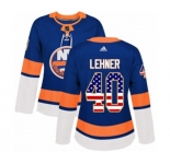 Women Adidas New York Islanders #40 Robin Lehner Authentic Royal Blue USA Flag Fashion NHL Jersey