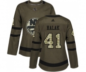 Women Adidas New York Islanders #41 Jaroslav Halak Authentic Green Salute to Service NHL Jersey
