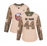 Women Adidas New York Islanders #44 Calvin de Haan Authentic Camo Veterans Day Practice NHL Jersey