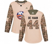 Women Adidas New York Islanders #44 Calvin de Haan Authentic Camo Veterans Day Practice NHL Jersey