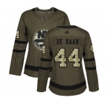 Women Adidas New York Islanders #44 Calvin de Haan Authentic Green Salute to Service NHL Jersey