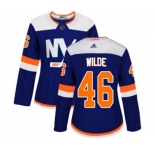 Women Adidas New York Islanders #46 Bode Wilde Authentic Blue Alternate NHL Jersey
