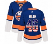 Women Adidas New York Islanders #46 Bode Wilde Authentic Royal Blue USA Flag Fashion NHL Jersey