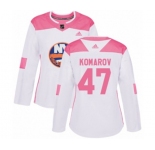 Women Adidas New York Islanders #47 Leo Komarov Authentic White Pink Fashion NHL Jersey