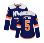 Women Adidas New York Islanders #5 Denis Potvin Authentic Blue Alternate NHL Jersey