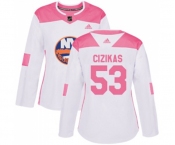 Women Adidas New York Islanders #53 Casey Cizikas Authentic White Pink Fashion NHL Jersey